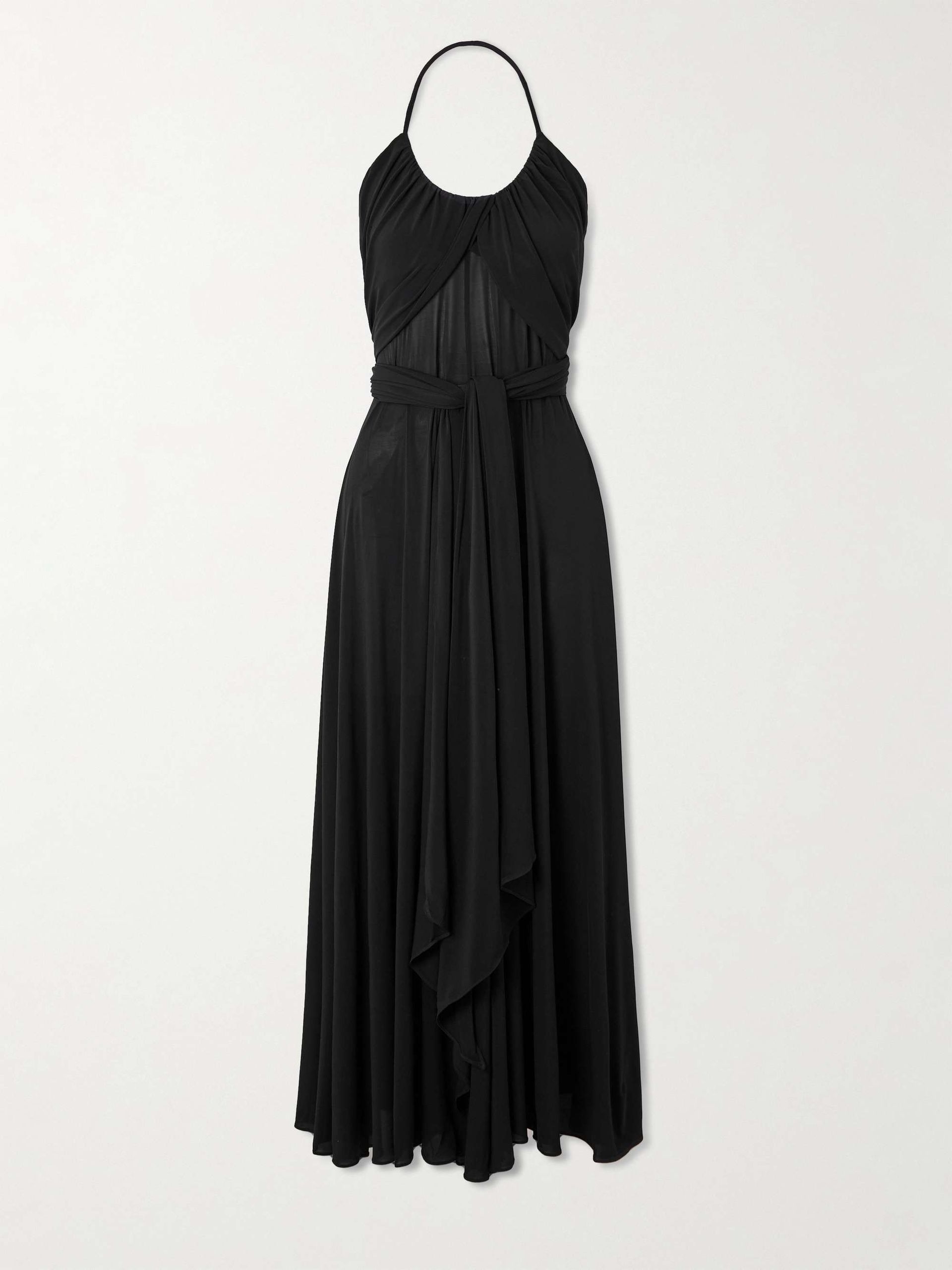 Alaïa, Belted gathered jersey halterneck maxi dress