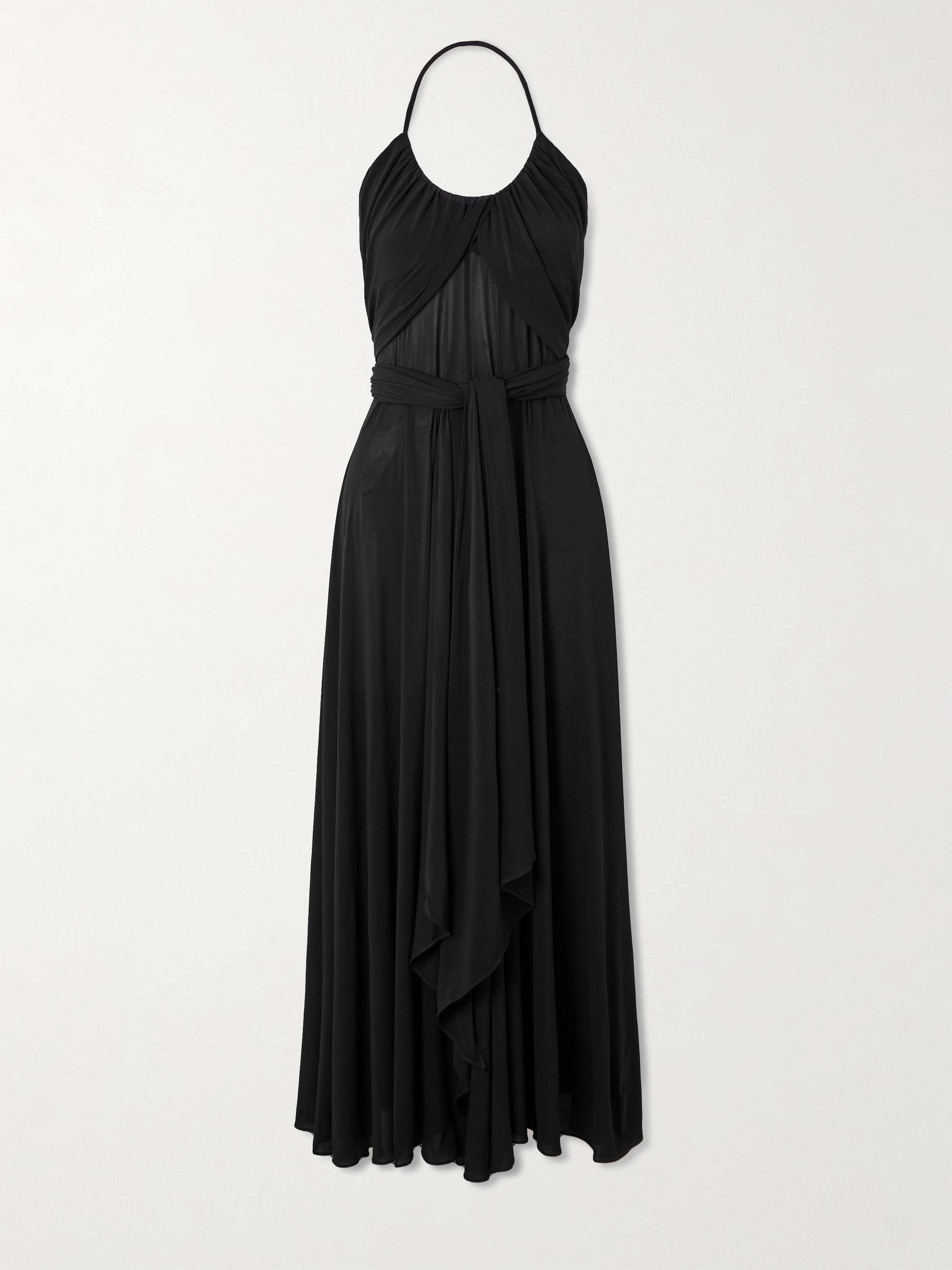 Ala&amp;iuml;a, Belted gathered jersey halterneck maxi dress