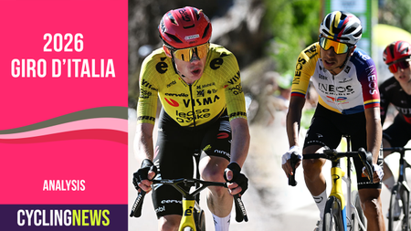 Blended image of Jonas Vingegaard and Egan Bernal, overlaid with Giro d'Italia graphic