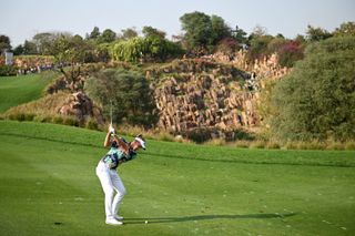 Marcel Siem hits a shot into DLF Golf and Country Club