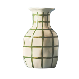 A green checked stripe vase