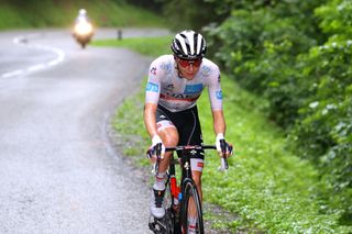 LE GRAND BORNAND FRANCE JULY 03 Tadej Pogaar of Slovenia and UAETeam Emirates White Best Young Rider Jersey during the 108th Tour de France 2021 Stage 8 a 1508km stage from Oyonnax to Le GrandBornand LeTour TDF2021 on July 03 2021 in Le Grand Bornand France Photo by Tim de WaeleGetty Images