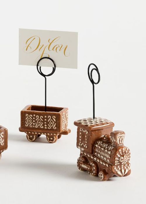 Gingerbread Stoneware Train Place Card Holders, Mixed Set of 4
