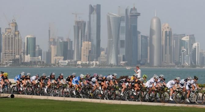 The women's peloton in Qatar