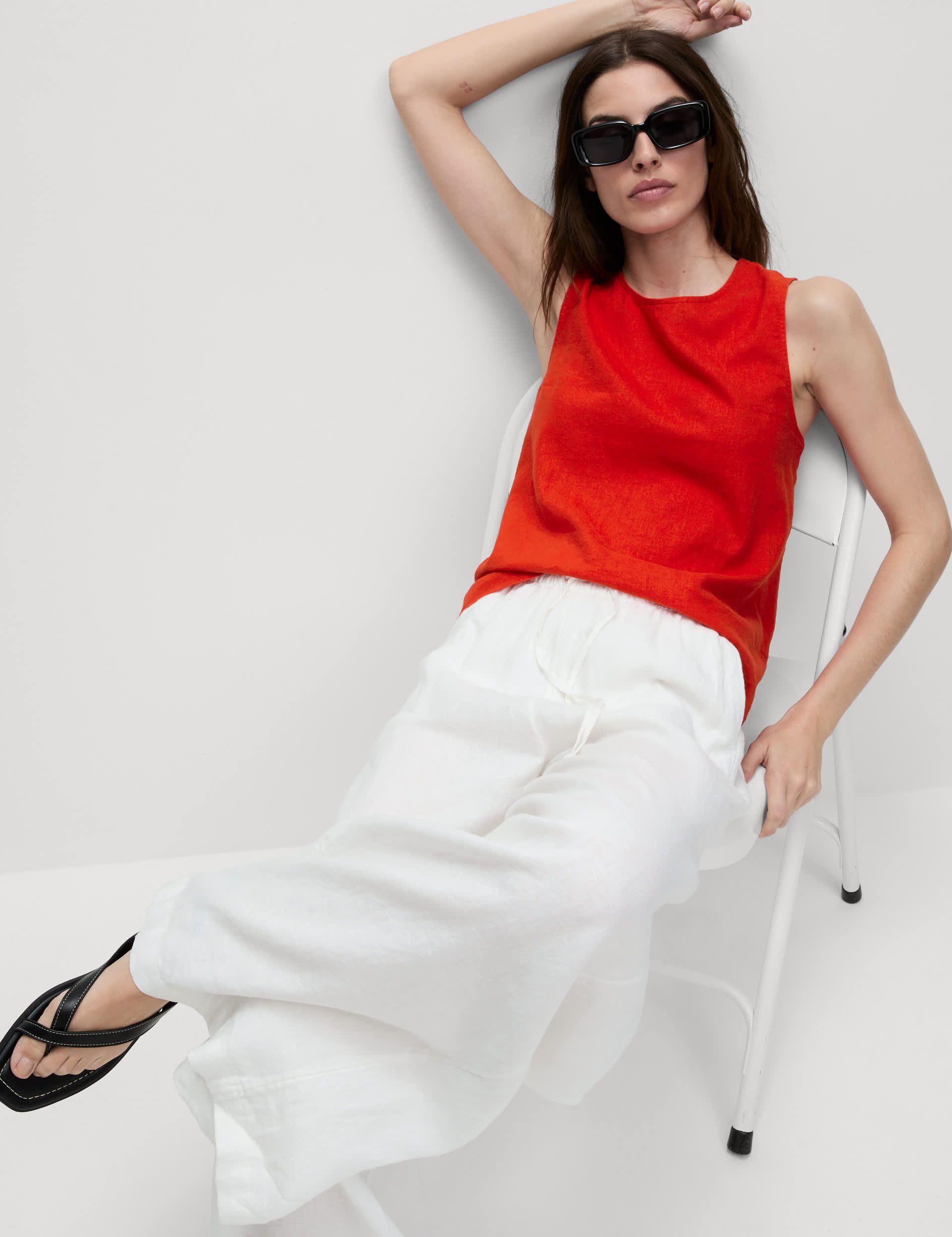 Linen Rich Cross Back Tank Top