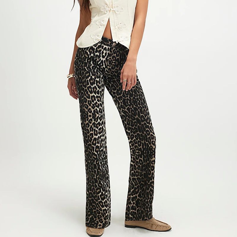 River Island , Leopard Print Slim Straight Leg Jeans