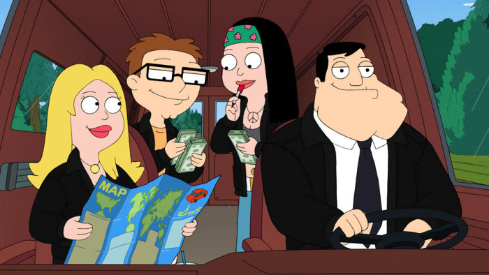 The American Dad characters sat in a car