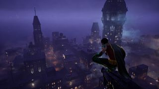Robin looks over Gotham in Gotham Knights