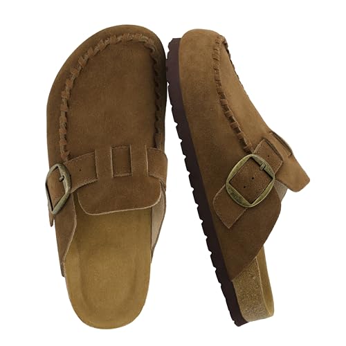 Cushionaire Canoe Genuine Suede Clogs for Women Footwear With Moc Toe Design &amp;ndash; Casual Slip on Womens Shoes, Brown 9