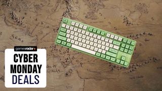 DROP LOTR evlish keyboard Cyber Monday deal image on top of a middle earth map