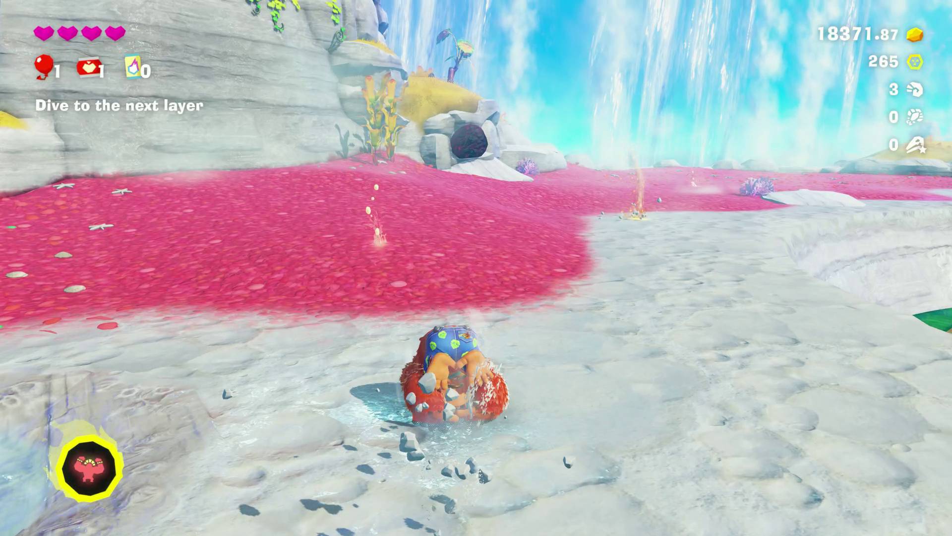Donkey Kong Bananza red mound vent containing an apple