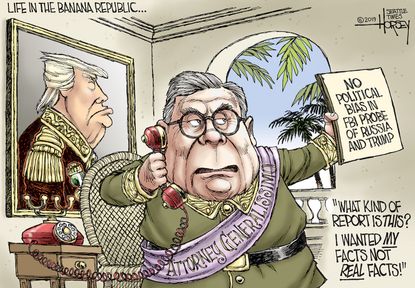 Political Cartoon U.S. Barr FBI Probe Investigation Fascist Banana Republic
