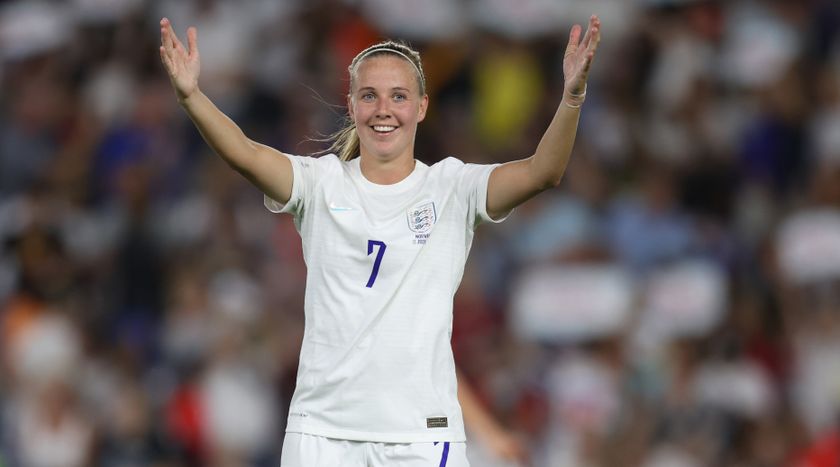 BRIGHTON, ENGLAND - JULY 11: Beth Mead of England celebrates a goal during the UEFA Women&#039;s Euro England 2022 group A match between England and Norway at Brighton &amp; Hove Community Stadium on July 11, 2022 in Brighton, England.