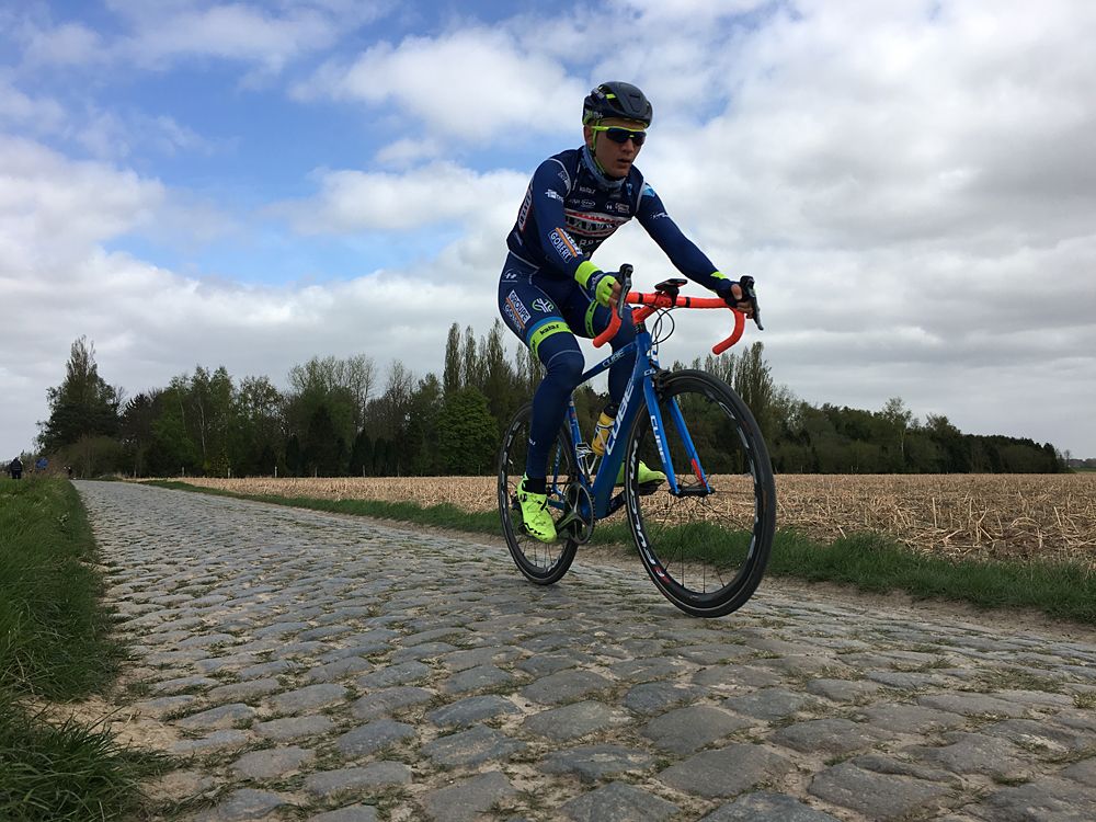 A Wanty Groupe-Gobert rider on the pav&eacute;