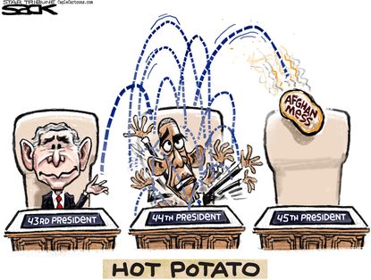 Obama cartoon U.S. Afghanistan George W. Bush