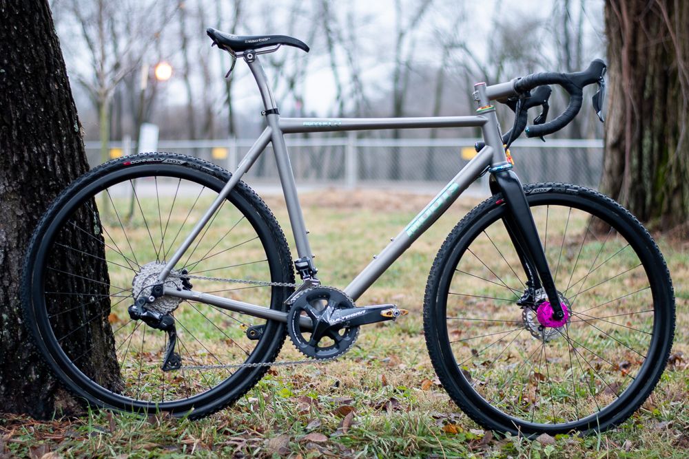 Gage Hecht's Moots with Pan American Champ color accents. One of several bikes on the front row hand made in the US