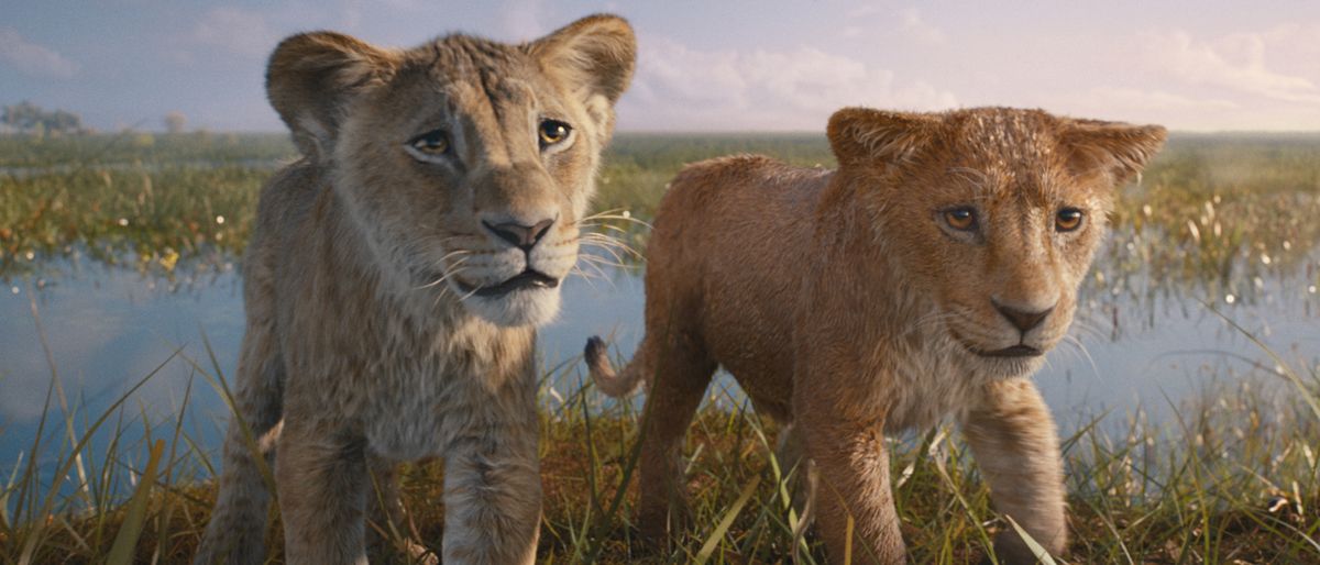 Taka (voiced by Theo Somolu) and Mufasa (voiced by Braelyn Rankins) in Mufasa: The Lion King