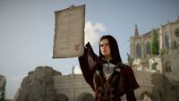 Crimson Desert: Charting the Unknown - A young woman holding up a parchment 