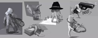 Concept sketches of a hand who is a cop