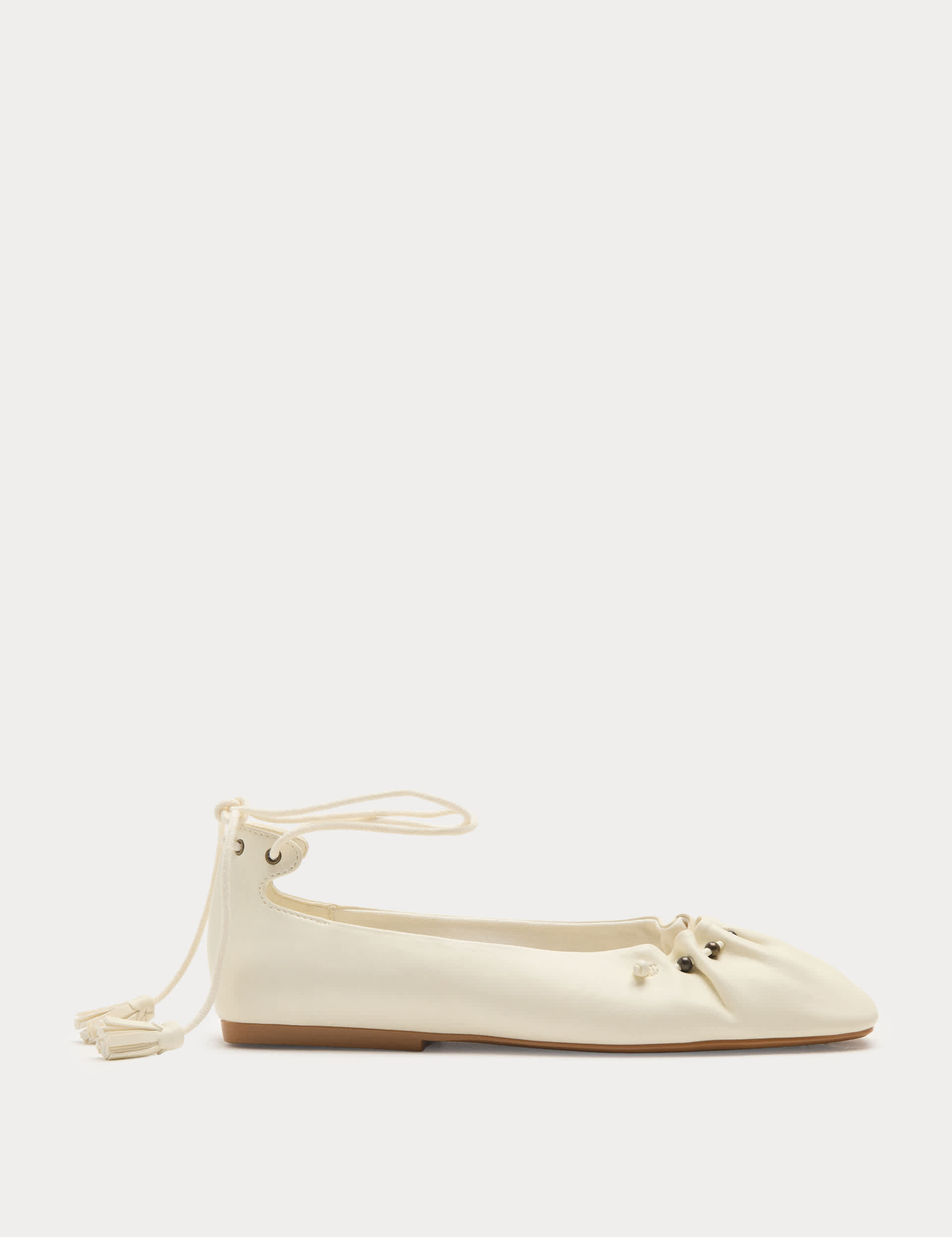 Ankle Tie Up Bead Detail Flat Ballet Pumps