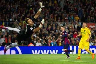 Lionel Messi scores Barcelona's sixth goal against Getafe in a 6-0 win at Camp Nou in 2015.