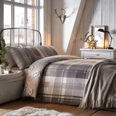 Colville Grey Check 100% Brushed Cotton Reversible Duvet Cover and Pillowcase Set