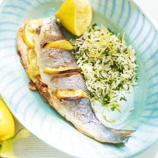 Roast Sea Bass with Wild Rice and Lemon