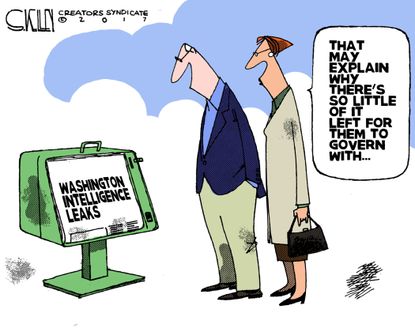 Political Cartoon U.S. White House Intelligence leaks President Trump govern