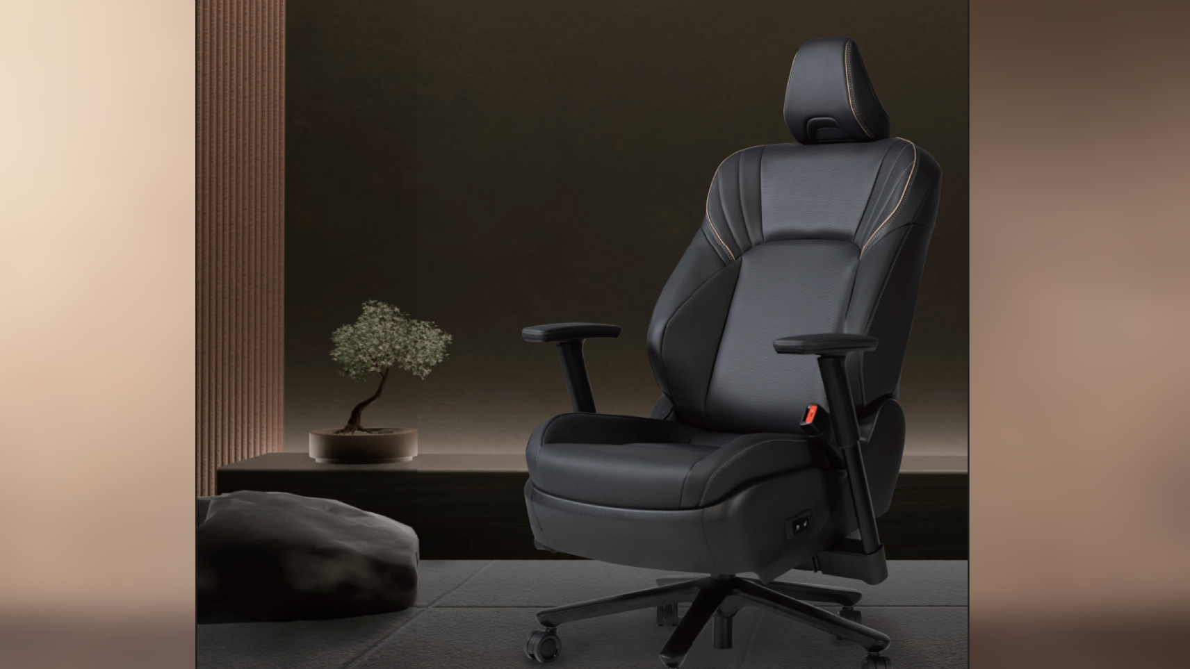 A Toyota Crown Seat Desk Chair next to a bonsai tree