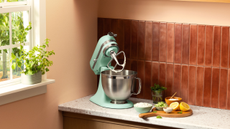 spearmint color kitche aid in terracotta tiled kitchen