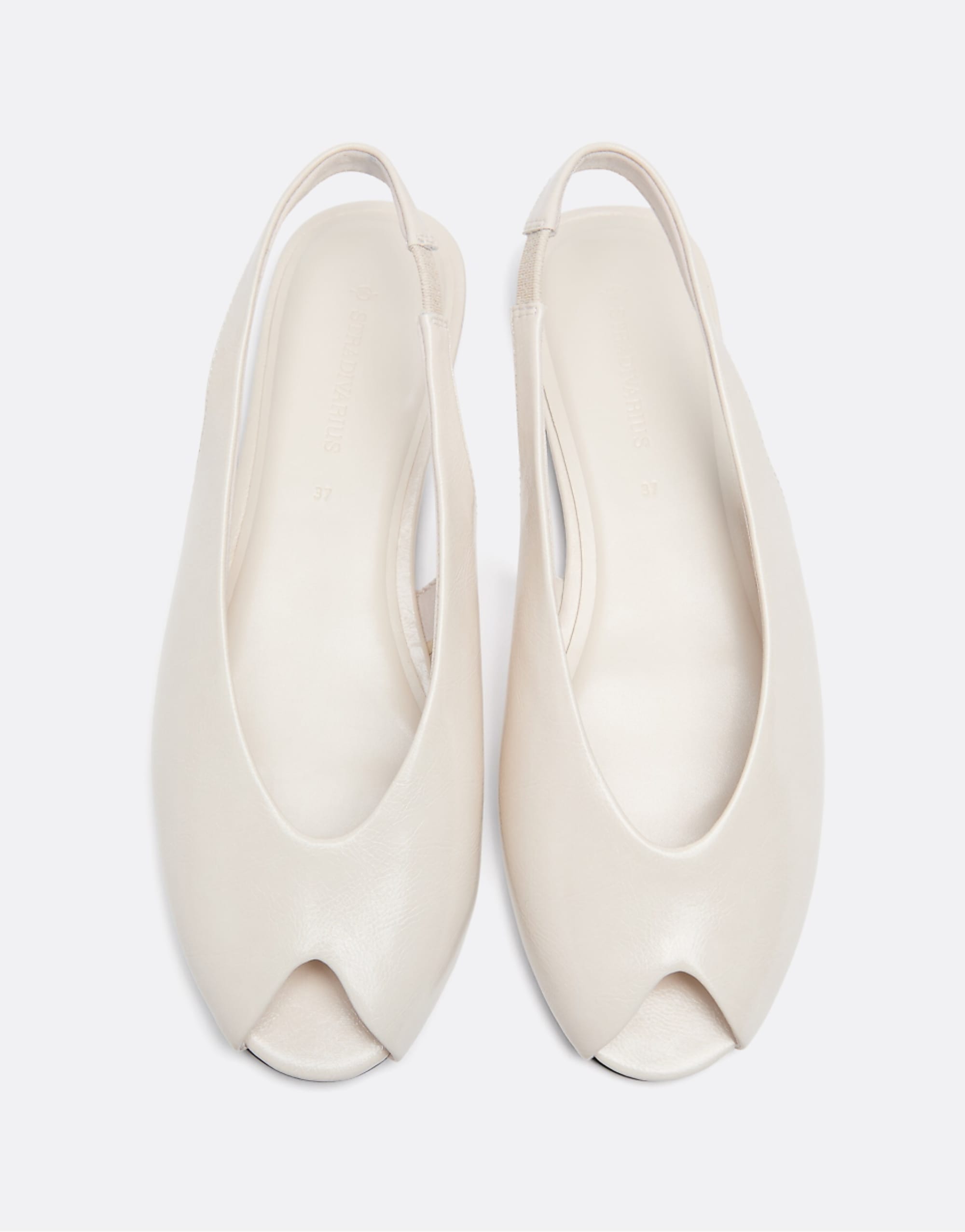 Stradivarius Flat Peep Toe Slingback Ballet Flats in Ecru