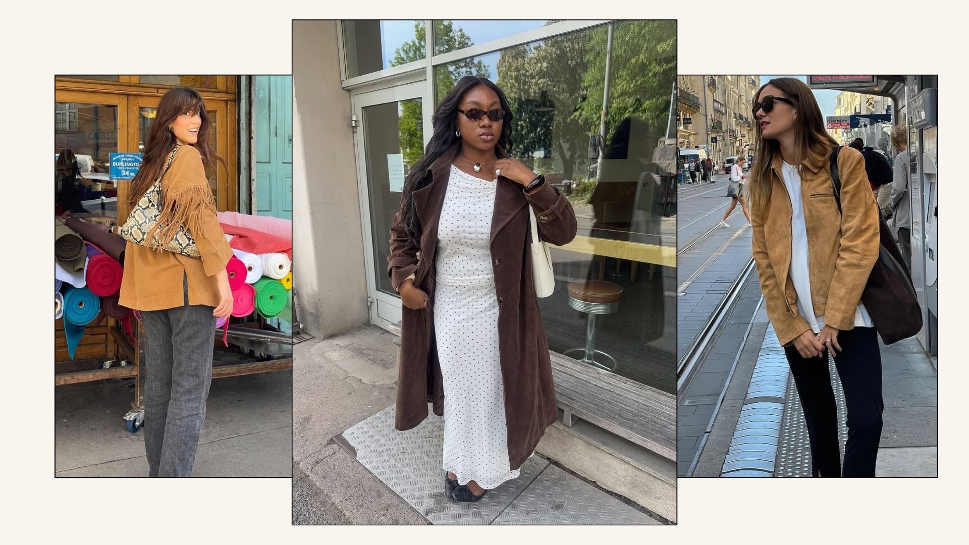 Street stylers wearing suede jackets