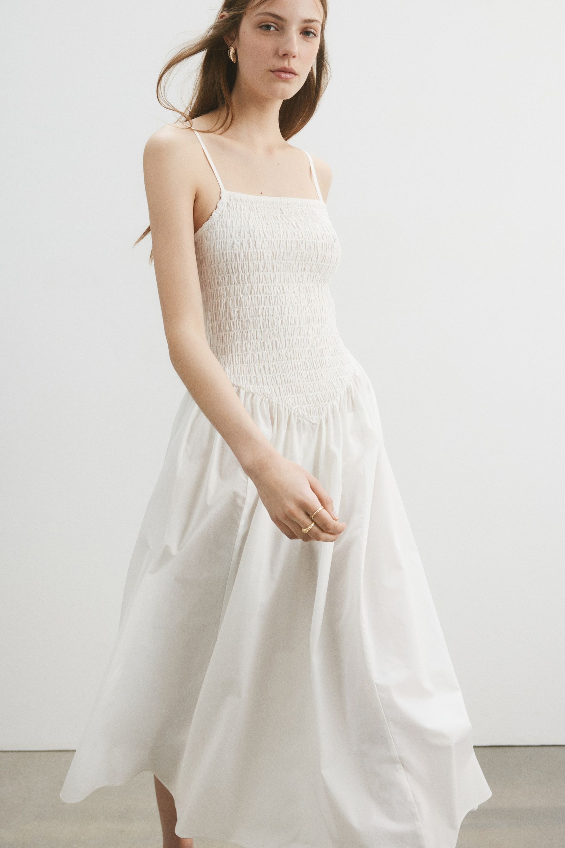 Smocked Flared-Skirt Dress