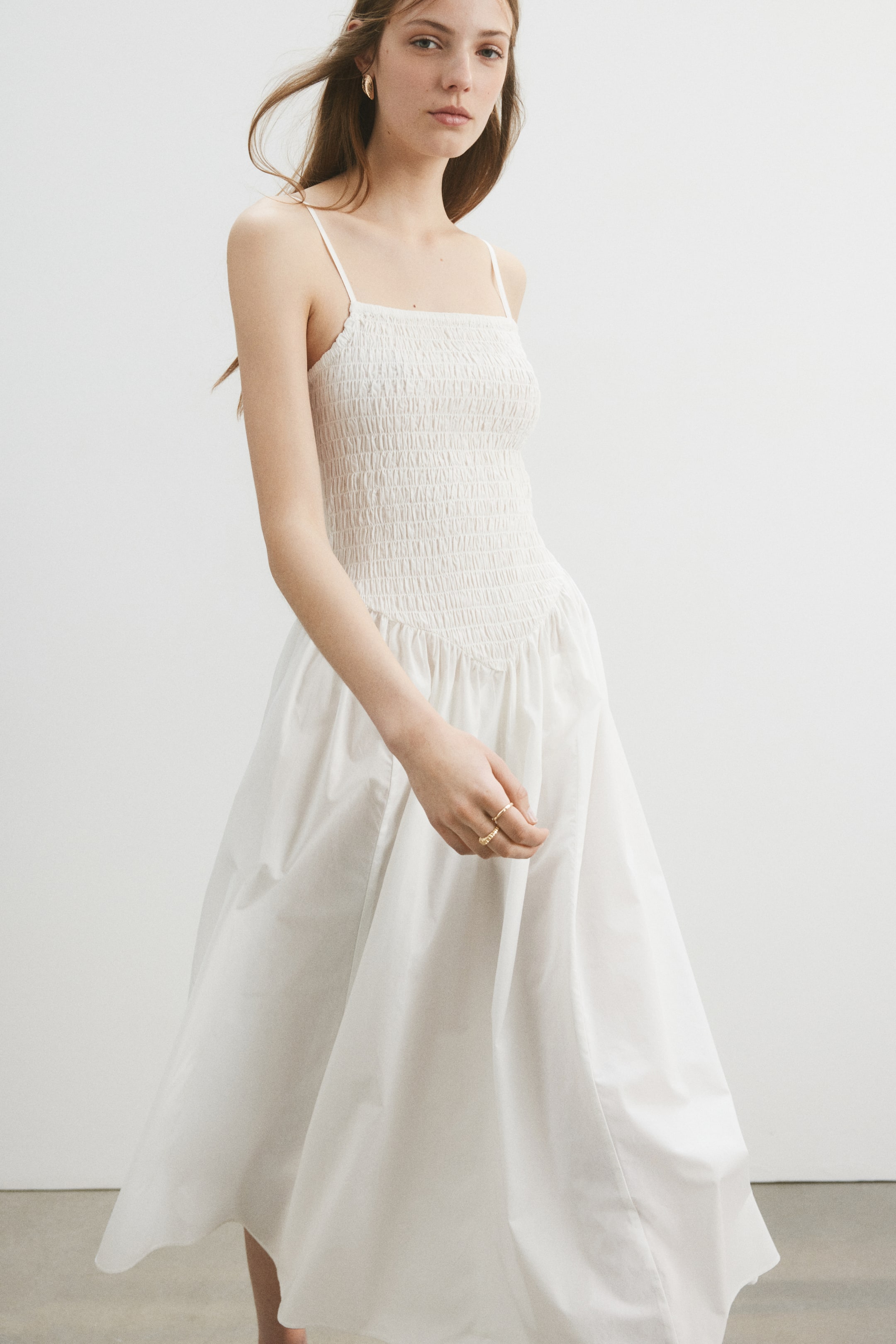 Smocked Flared-Skirt Dress