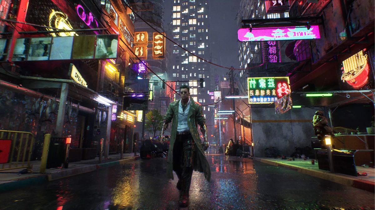 A still from an Unreal Engine 5.5.3 tech demo with a Blade Runner and Cyberpunk style