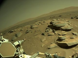Another photo taken by one of the Mars rover Perseverance’s navigation cameras on Oct. 22, 2021. Mission team members also posted the image on Twitter on Oct. 25, 2021.