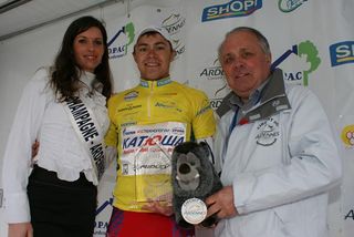 Russian Mikhail Antonov (Itera-Katusha) on the podium after winning the overall.
