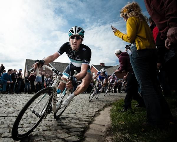 Fabian Cancellara attacking on the Haaghoek, heading to the Leberg. This appeared to be the race winning move, but things didn't quite go to plan for Cancellara that afternoon.