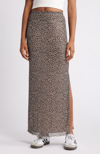 Printed Mesh Maxi Skirt