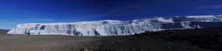 Kimberly Casey, a glaciologist based at NASA’s Goddard Space Flight Center, snapped this panoramic image of Kilimanjaro’s northern ice field in September 2012. For scale, bright tents that were part of the scientists' base camp are just barely visible in the lower left of the northern ice field image.