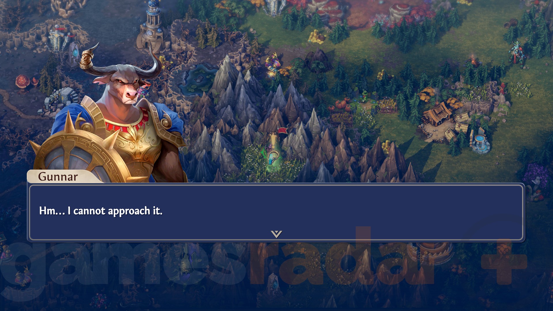 Gunnar says 'Hm... I cannot approach it' when trying to interact with the Heroes Olden Era Shard of Serenity.