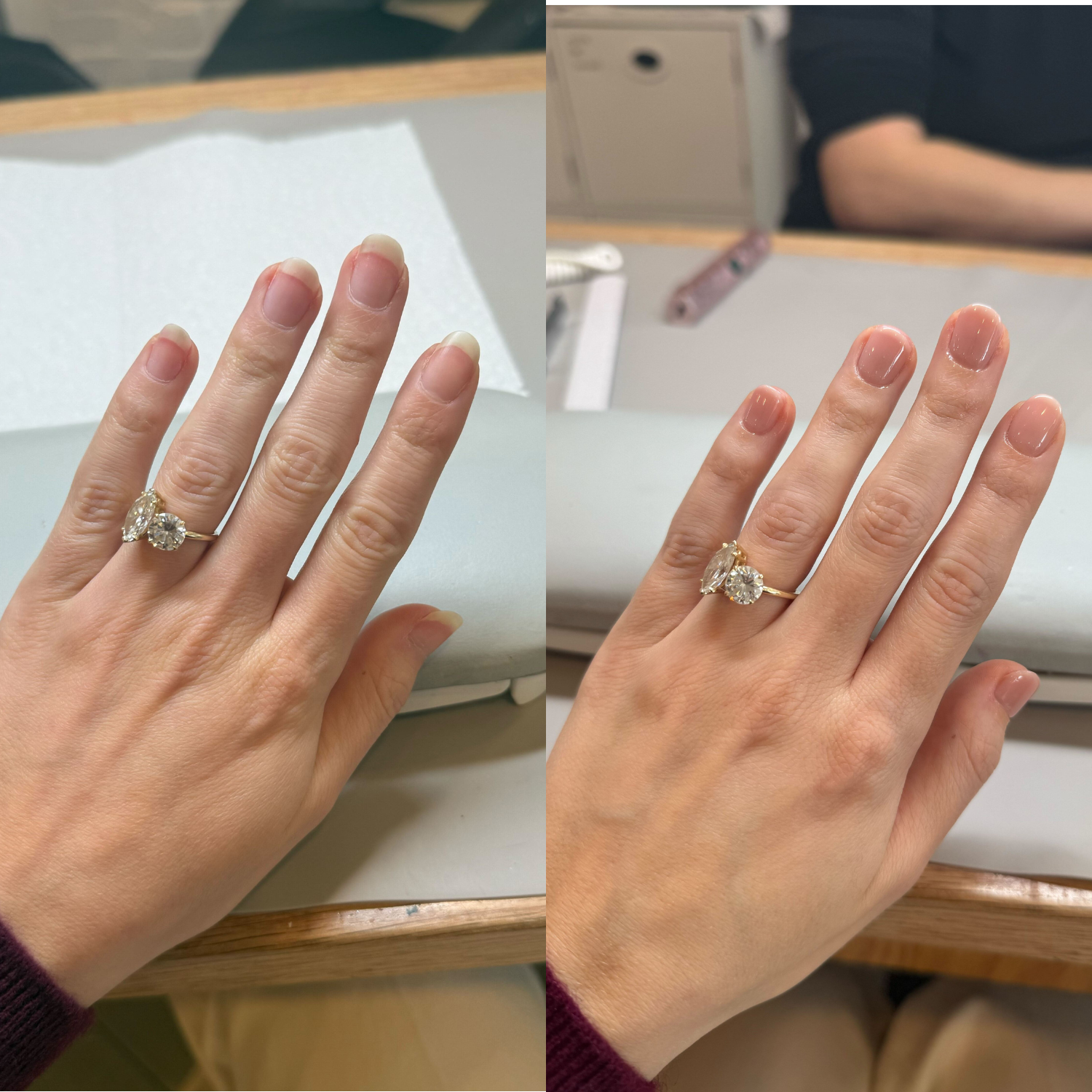 Jamie Schneider before and after getting a Japanese gel manicure