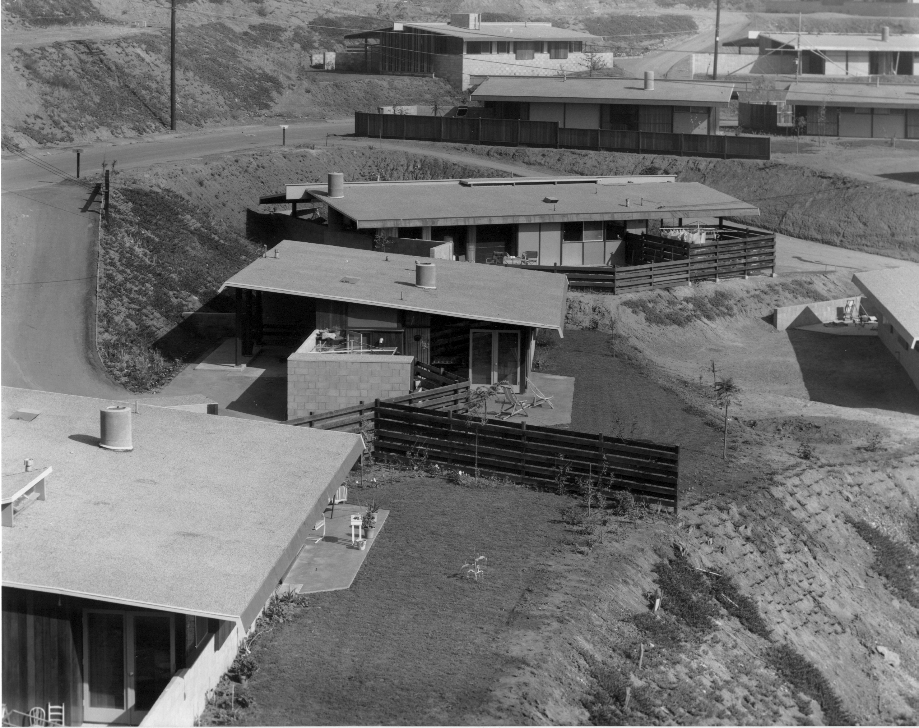 Exterior shots of modernist homes on the hills of Los Angeles in Black and white