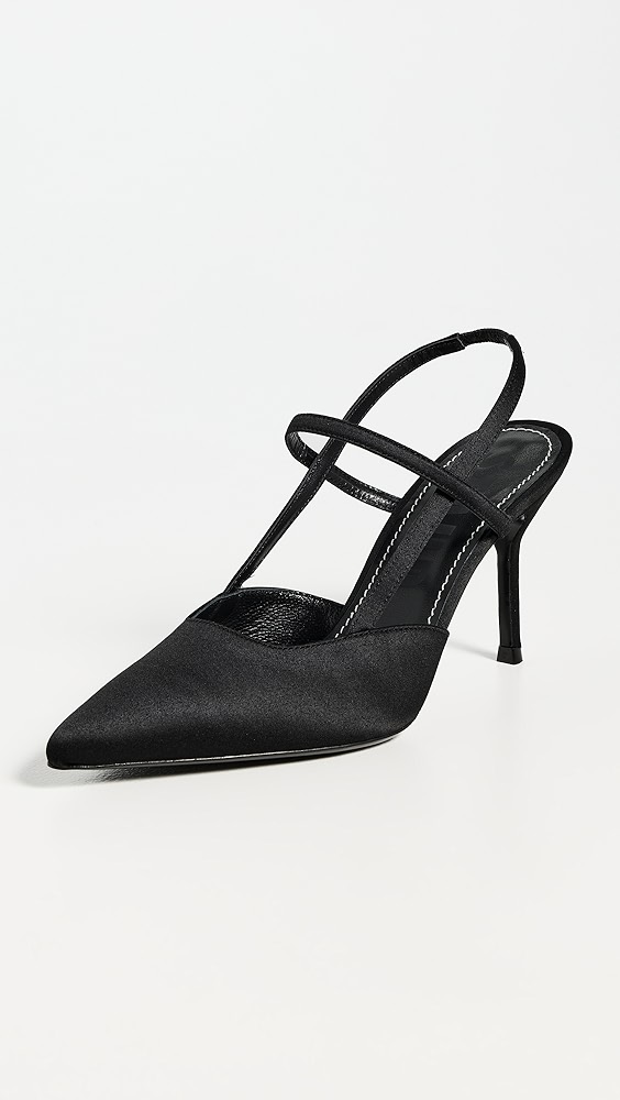 Sebastian High Heel Slingbacks - Black Satin
