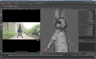The Peter Rabbit model inside of Maya. Animal Logic shifted over from Softimage XSI to Maya on Peter Rabbit, the first time that they had solely used the software on one show