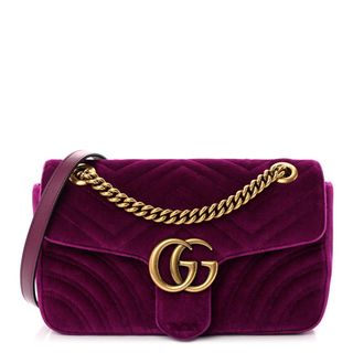 Gucci Velvet Matelasse Small Gg Marmont Shoulder Bag Fuchsia Violet Cyclamen