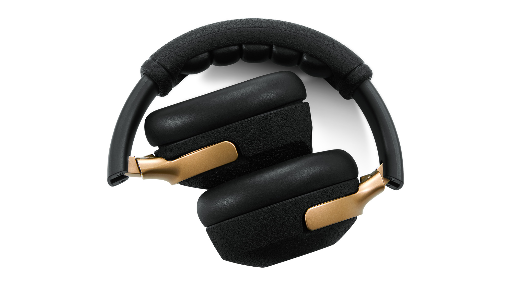 A photo showing a set of Positive Grid Spark NEO headphones with the ear cups folded in for travel