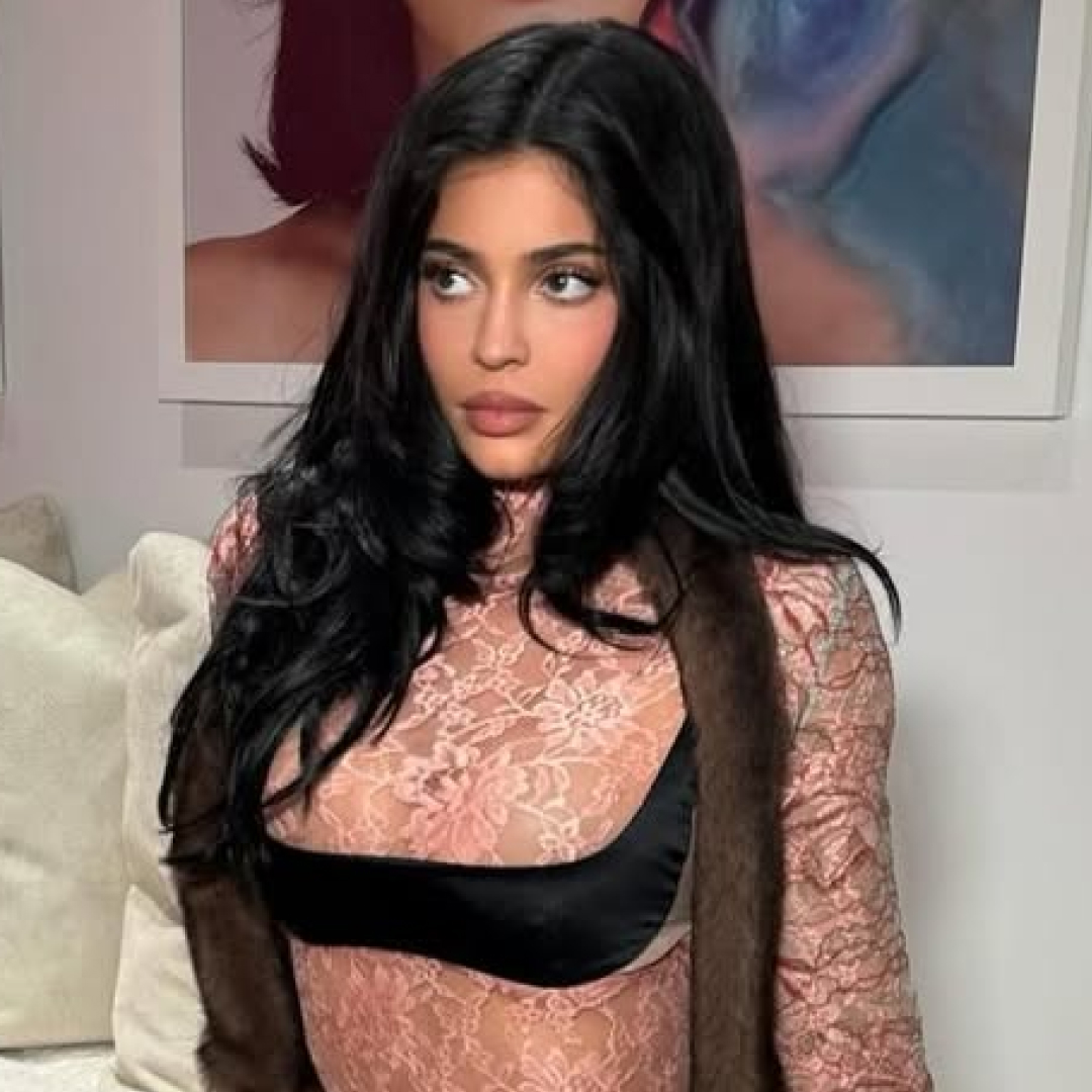 Kylie Jenner wears a sheer lace outfit from Valentino