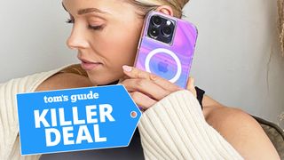 Iridescent phone case by Case-Mate being held up to ear