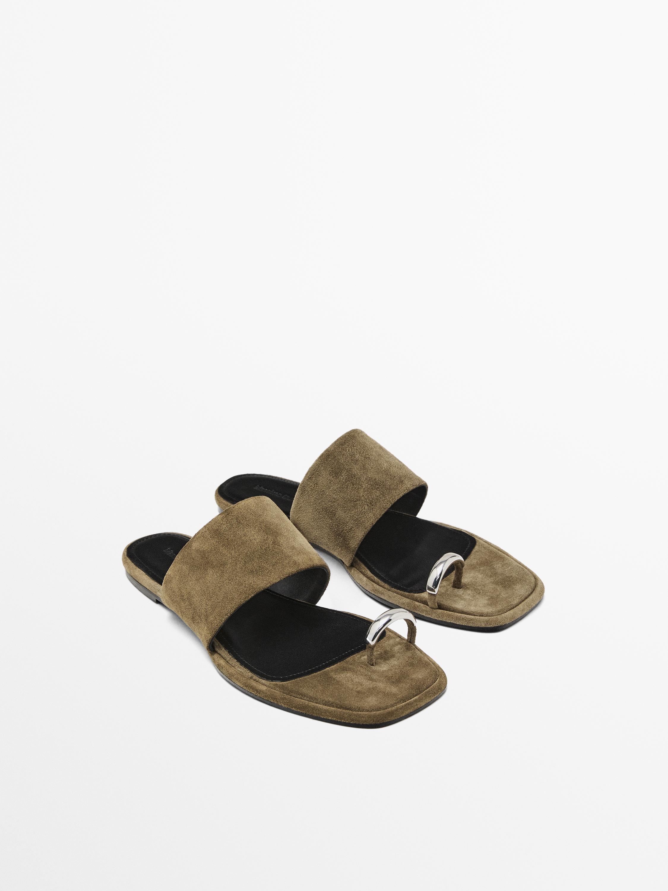 Flat Split Suede Strap Sandals